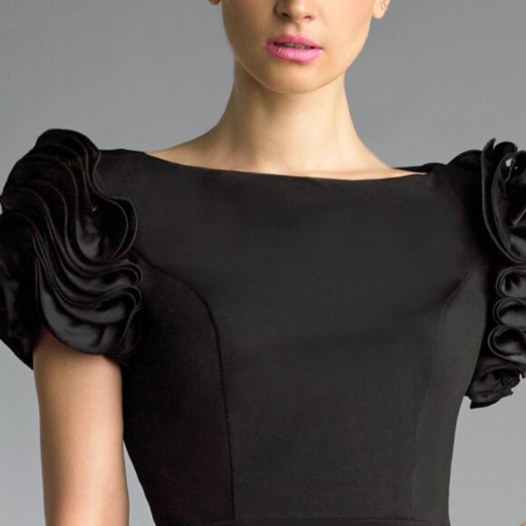BASIX BLACK LABEL ROSETTE SLEEVE COCKTAIL DRESS IN BLACK - Picture 1 of 7